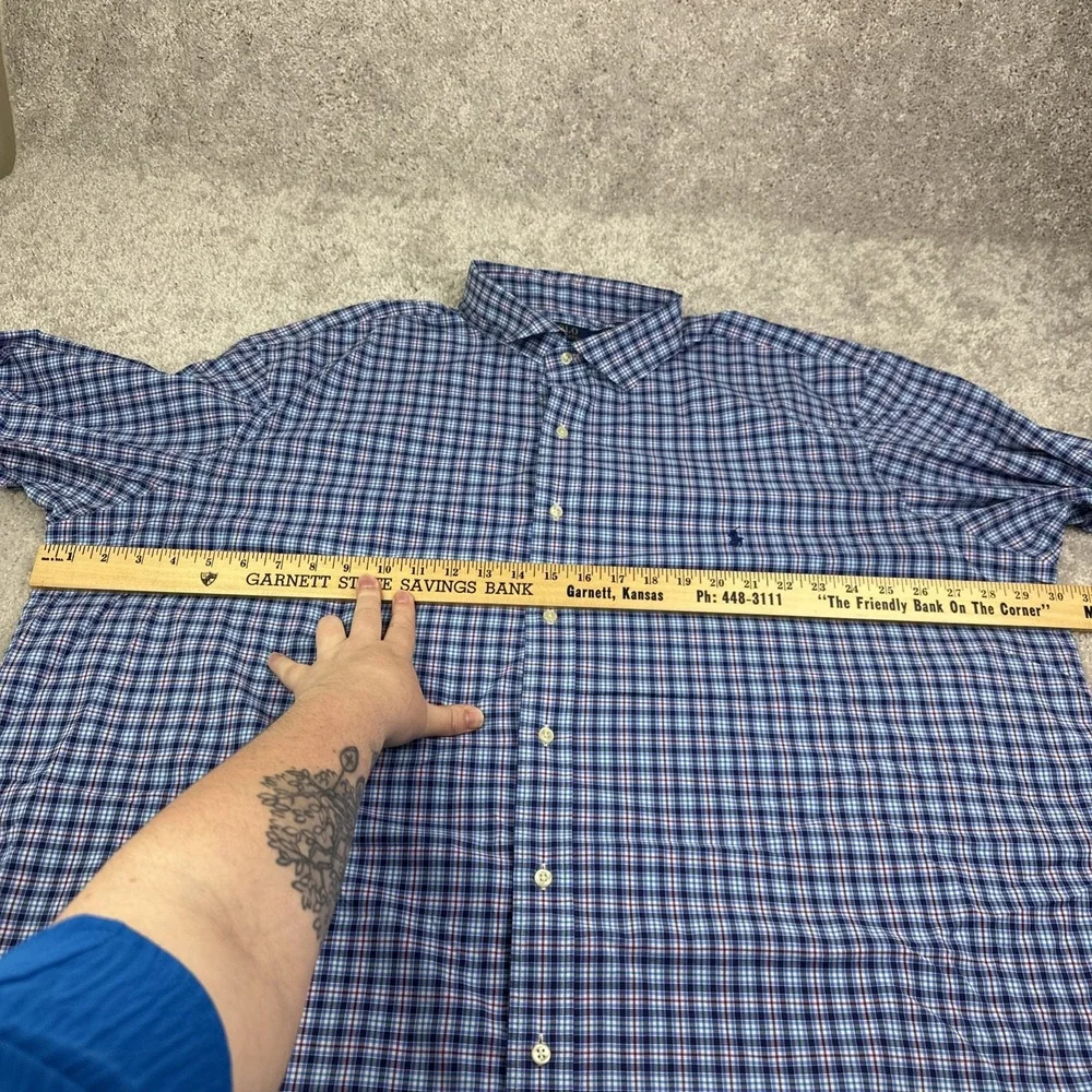 Polo Ralph‎ Lauren Performance Shirt Men 3XLT Tall Blue Check Long Sleeve Preppy